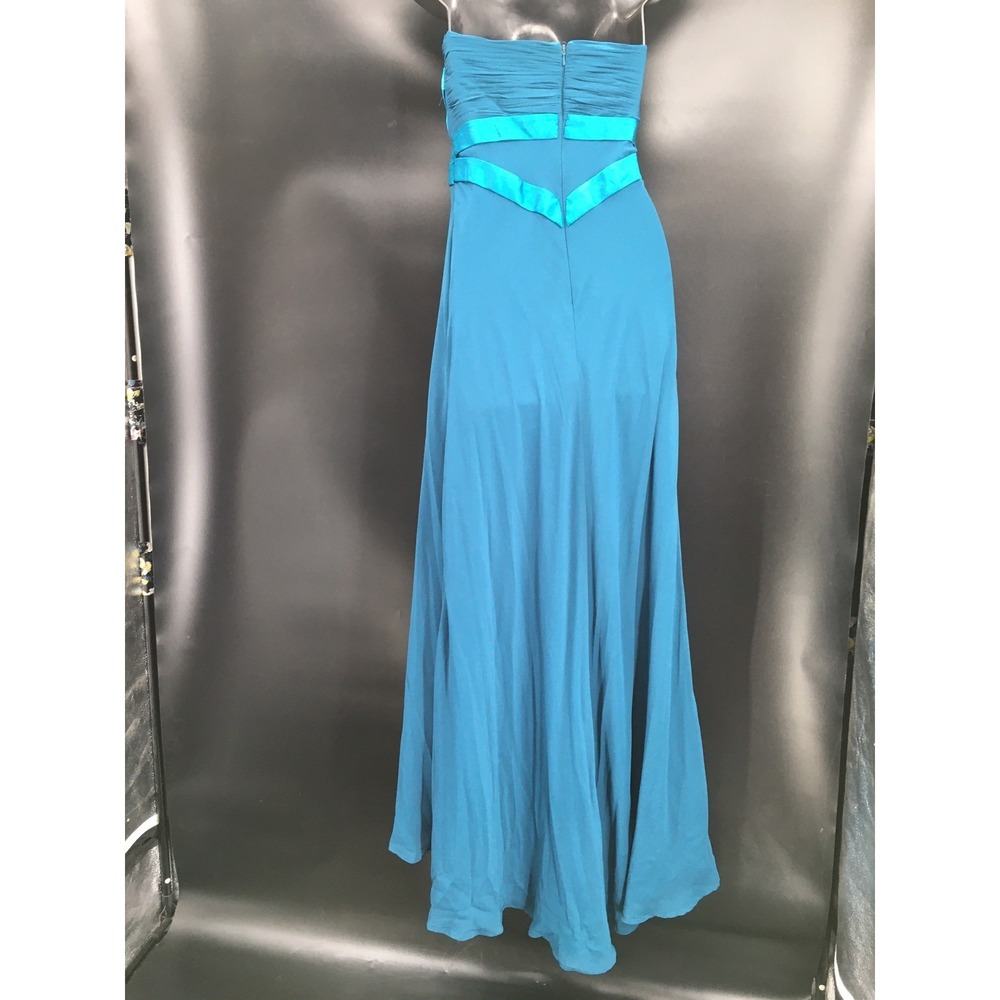 NB Bellissima Elegant Teal Evening Gown Prom Dress Cross Rhinestone Pattern Sz M - Picture 5 of 11